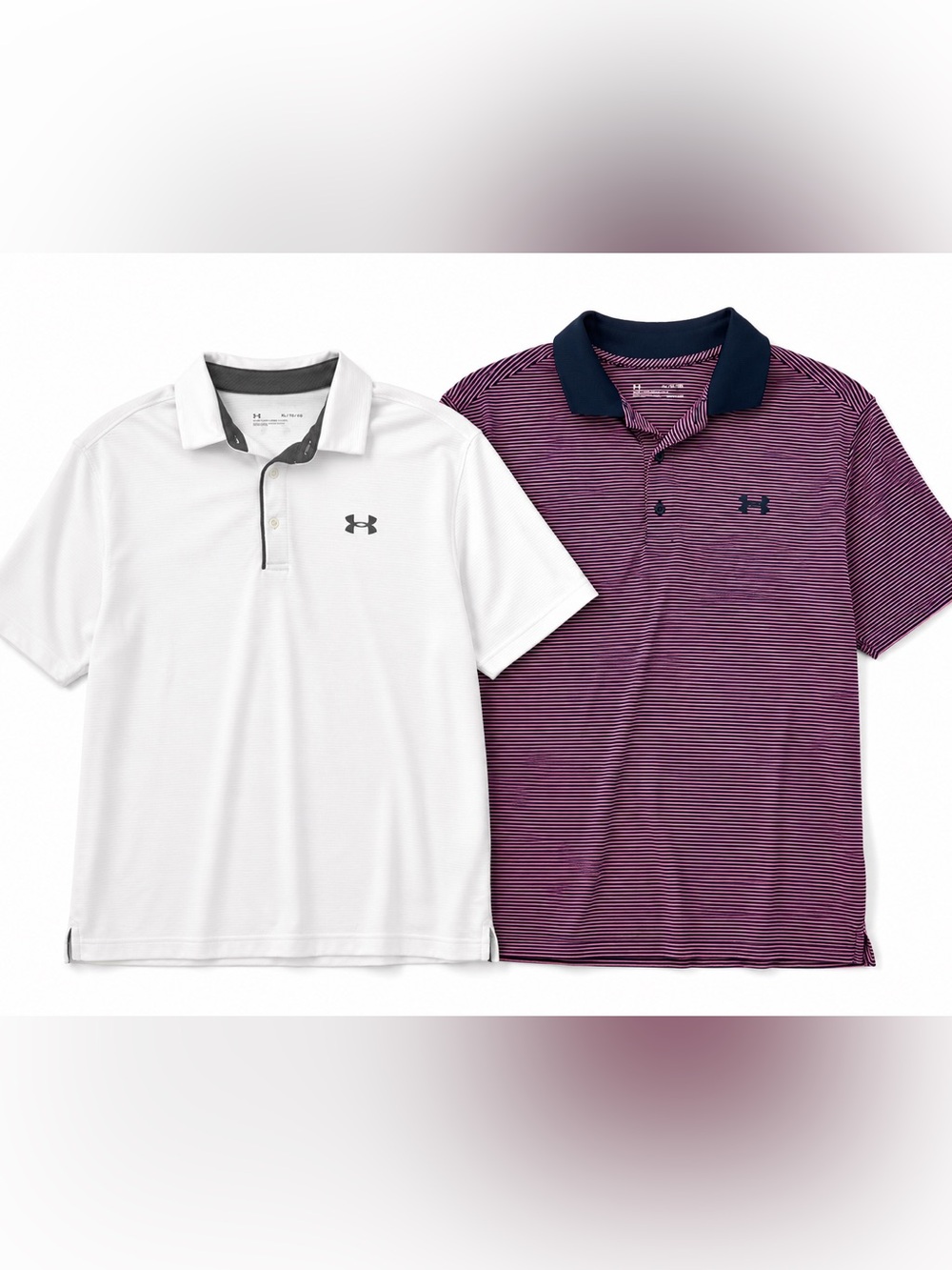 Under Armour‎ Golf Polo Shirt Bundle XL HeatGear White Pink Striped Performance